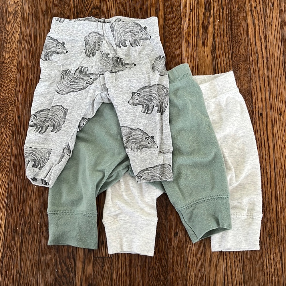 Set of pants, Heather grey, sage and grey bears